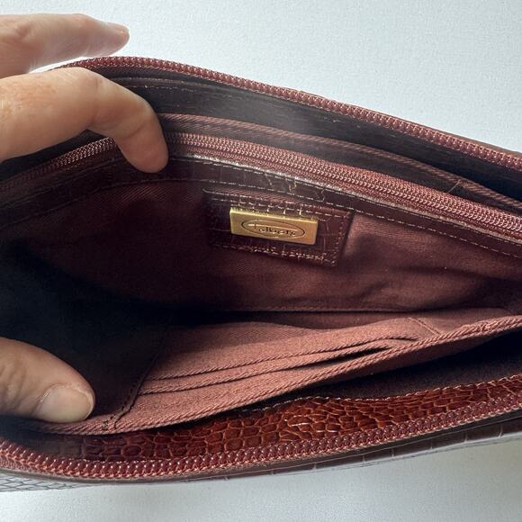 Talbots Women’s Genuine Leather Croc Embossed Zip Clutch Wristlet Bag Brown - Picture 9 of 11